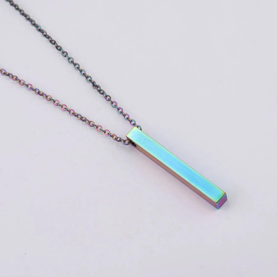Stainless Steel 3D Engraving Personalized Bar Blank Stamp Custom Made Engraved DIY Square Strip Pendant Necklace