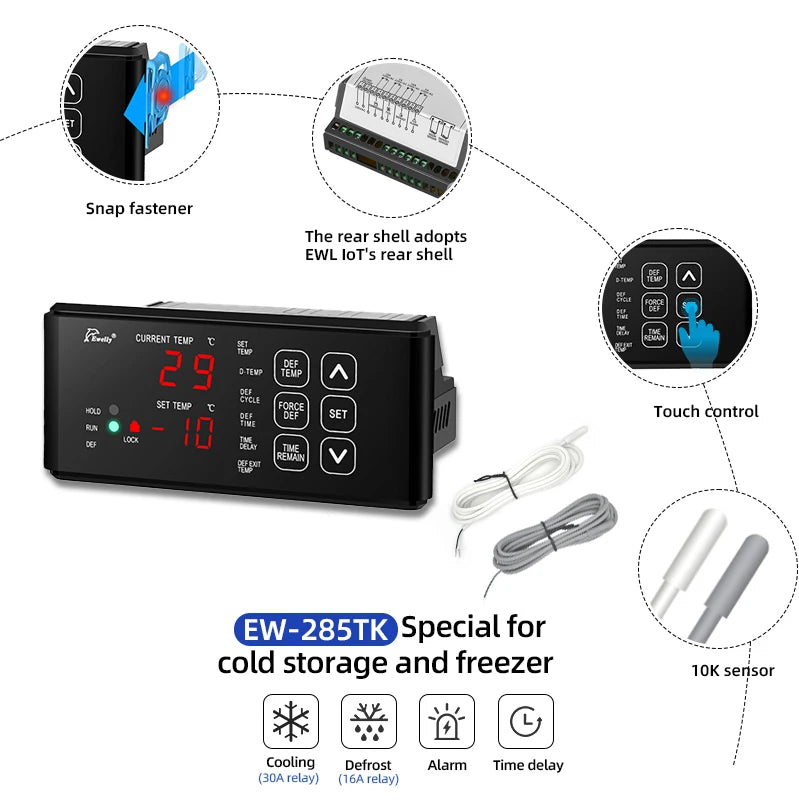 Touch Control Industrial Digital Freezer Refrigerator Parts Defrost Thermostat EW-285TK Temperature Controller