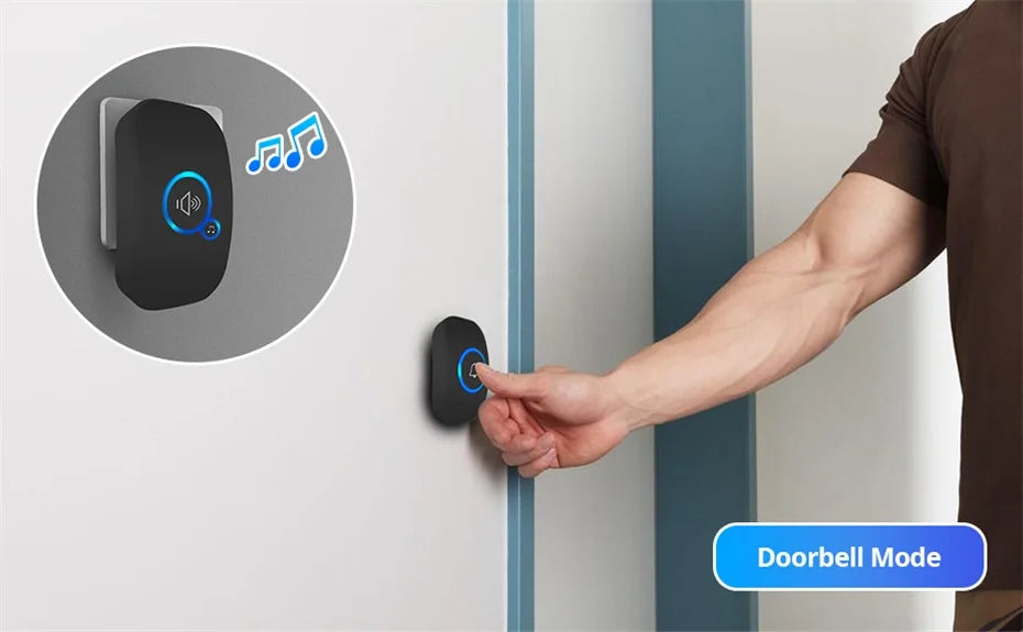 Fuers Wireless Smart Doorbell Home Security Alarm Welcome Doorbell LED Light 32 Songs with Waterproof Button easy Installation