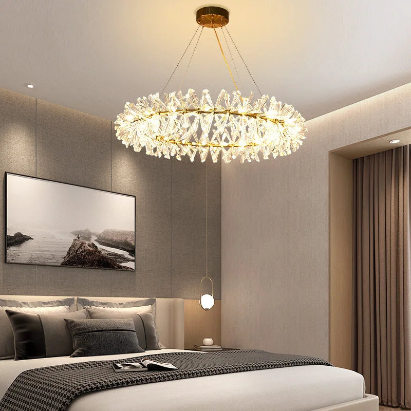 Luxury Crystal Chandeliers Adjustable Height Single Double Ring-for Hotel Lobby Villa Home Decor 3000K AC Factory Direct Sales