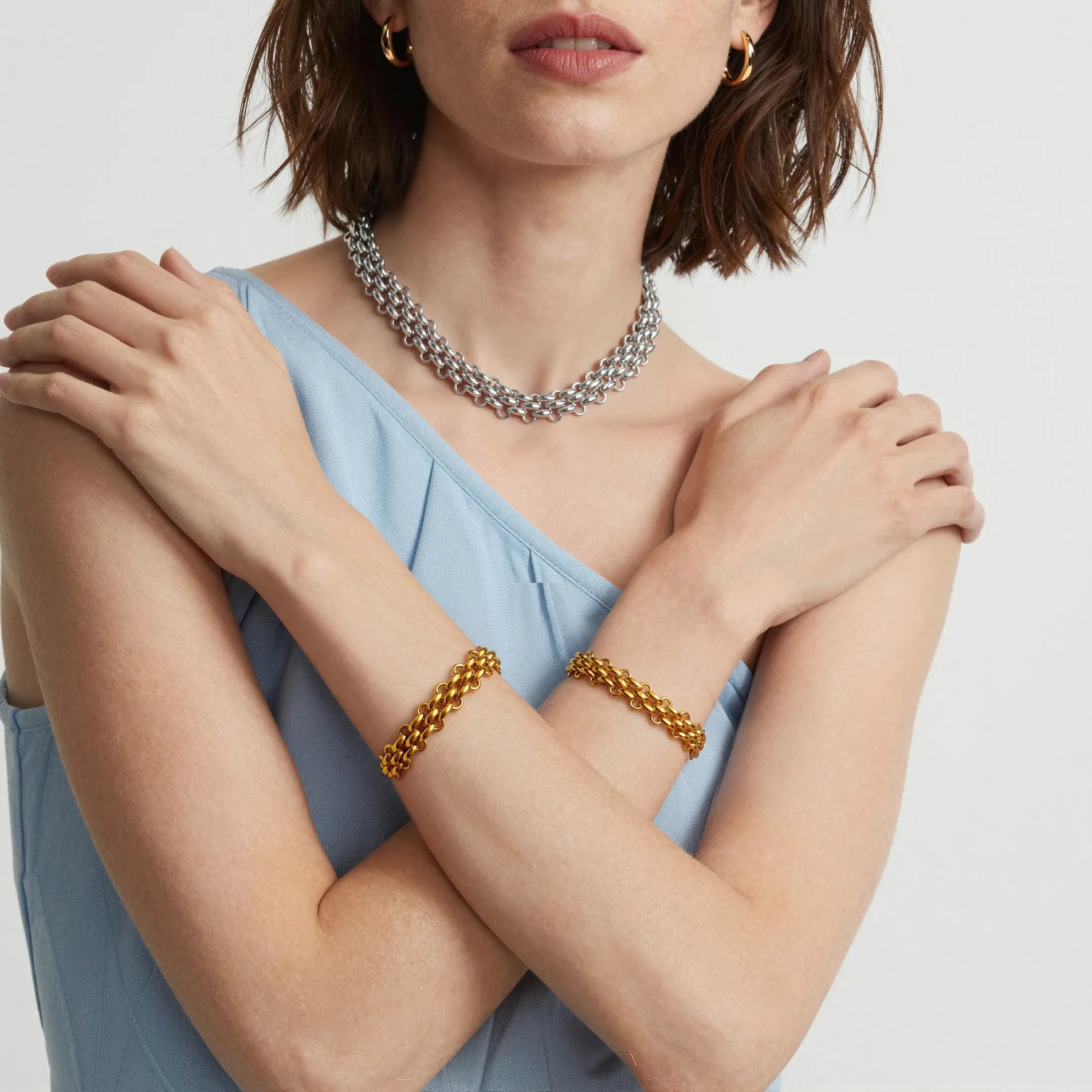 Fenny Wholesale 18K PVD Plated Retro Chunky Statement Toggle Link Choker Chain Stainless Steel Necklace for Women