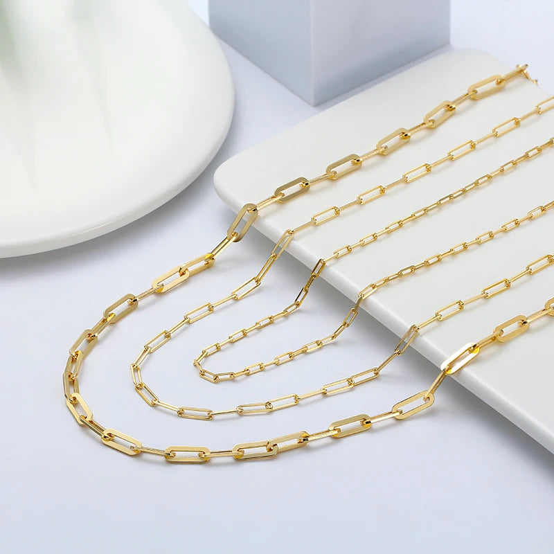 RINNTIN SC40 USA Local Stock Fine Jewelry 925 Sterling Silver 3mm Paperclip Link Chain Necklaces 14K Gold Plated for Women Men