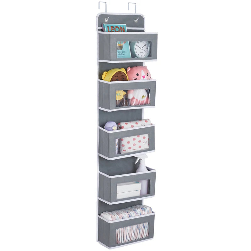 Foldable Wall Mount Hanging Organizer Storage over Door 5 Large Pockets for Toy and Stuffed Animal for Wardrobe Use