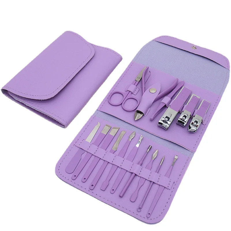 Professional Personal Care Manicure Pedicure Set 16 Pcs Stainless Steel Nail Clipper Care Tools Kit Nail Art Foot Care PU
