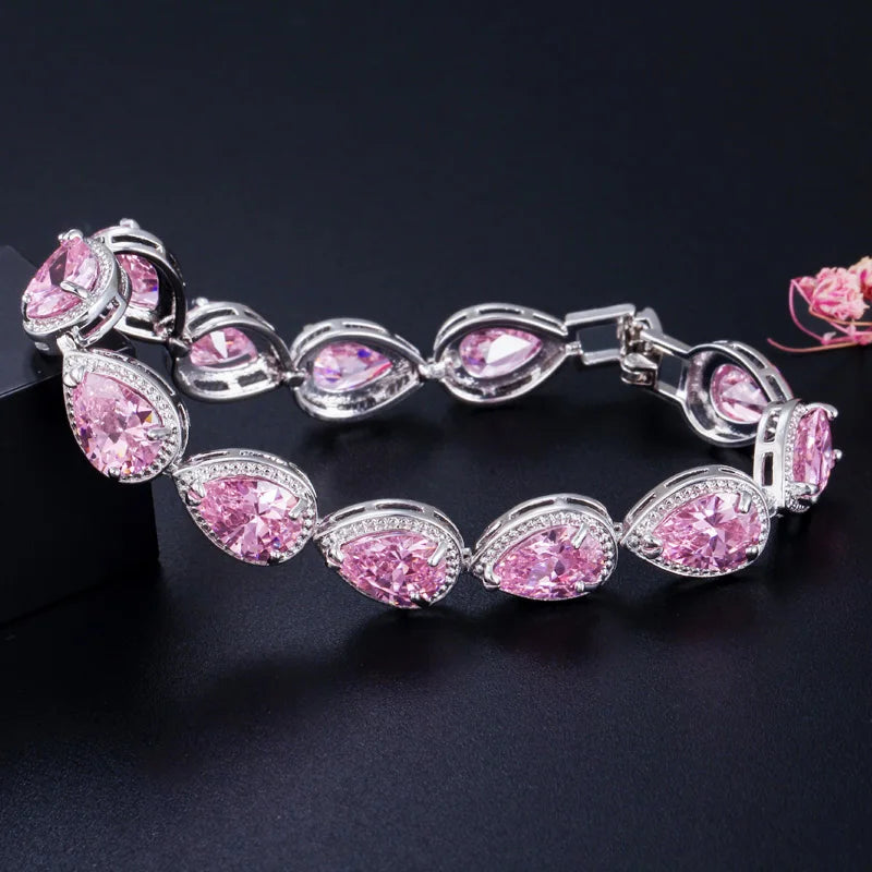 5 Colors Bangle Jewelry Cubic Zirconia Tear Drop CZ Stone Women Luxury Tennis Bracelet for Bridal Wedding Costume Accessories