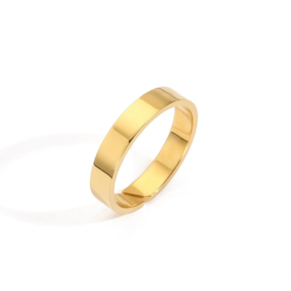 EManco Popular European Vintage Simple Jewelry 18K Gold Plated Men Minimal Unisize Open Ring 316 Stainless Steel