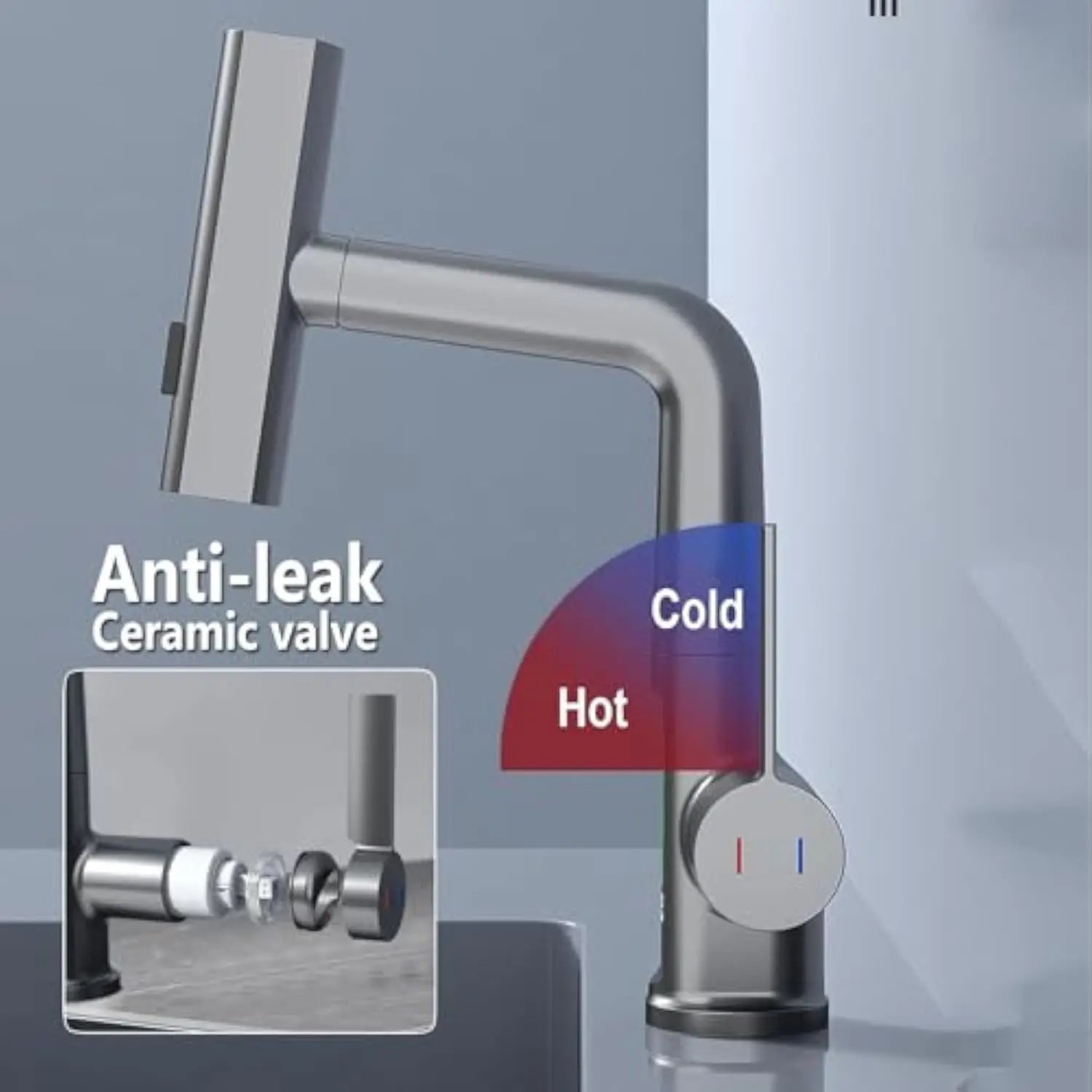 Synchro Modern Bathroom Sink Faucet with LED Temperature Display, 360° Rotation, Waterfall Spout & Pull-Out Sprayer (Hot/Cold)