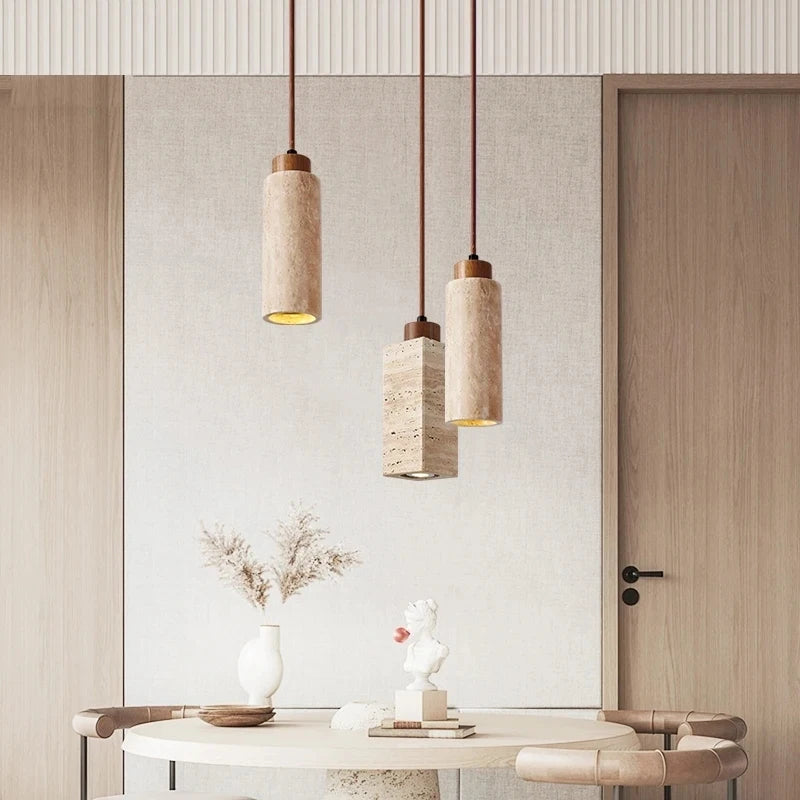Modern Wabi Sabi 3-Head LED Pendant Light Natural Yellow Stone E27 Adjustable Height Decorative Chandelier for Home Room Square
