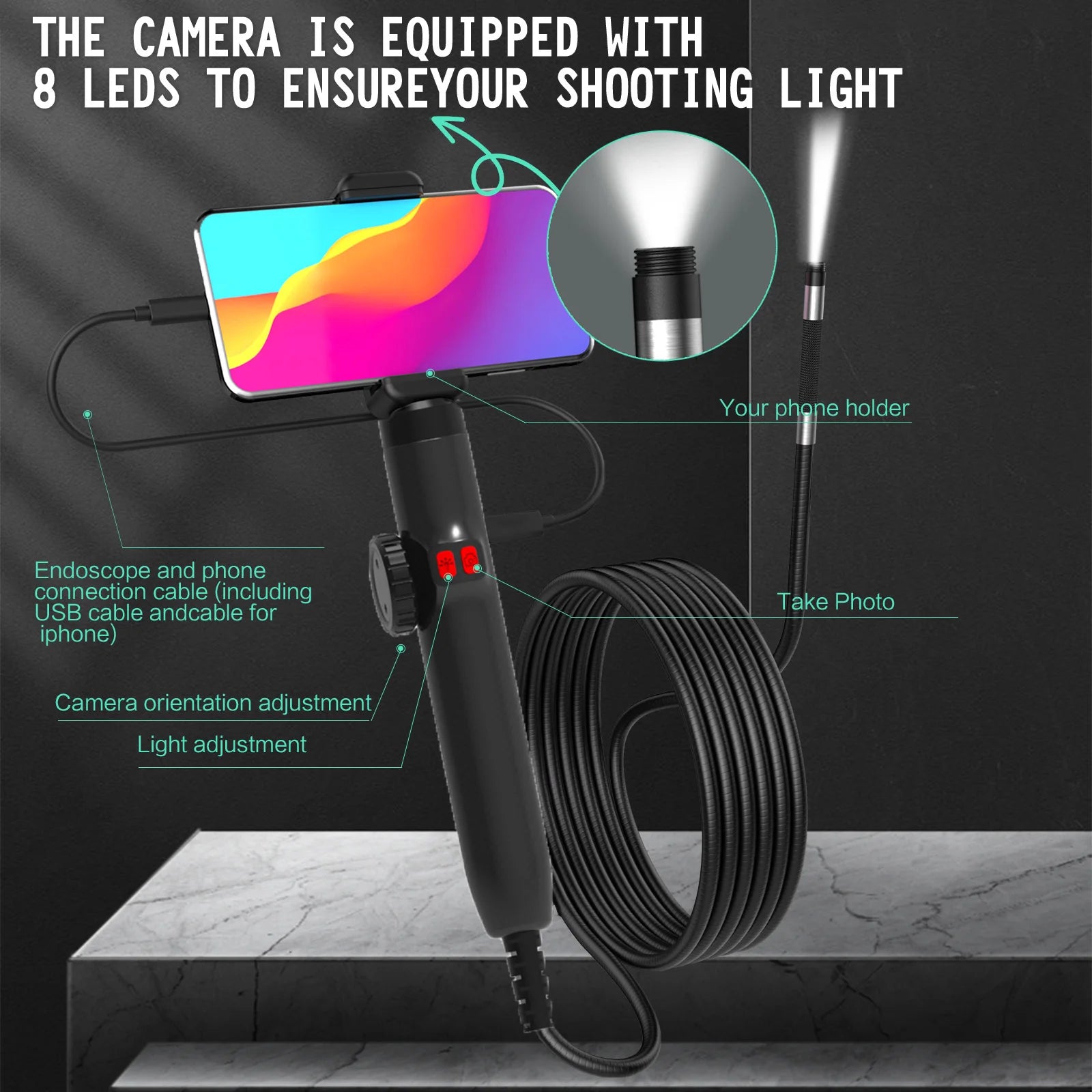 Endoscope Wholesales New 8.5mm 1m Single Lens Mini Cameras 2 Ways Articulating Steering Endoscope Camera for Phone Mobile  Lance