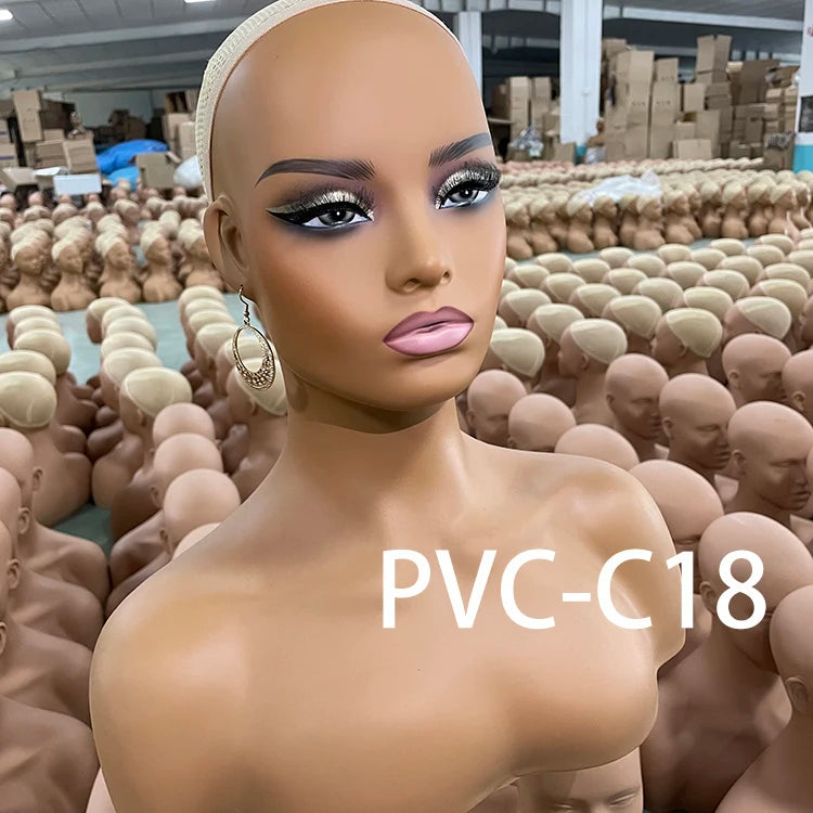 Mode Makeup Female Mannequin Head Display Black Tete De Stand with Realistic Shoulders Wig Displays