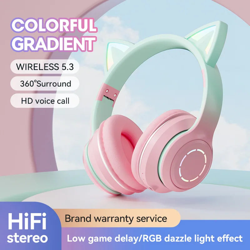 Cheap  BT 5.0 Audifonos Gamer Wireless Gaming Headsets Cat Ear Cute Headphones for Girls Auriculares Bluetooth Earphones