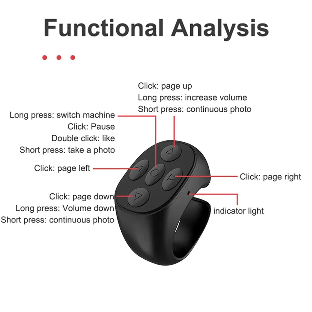 For Tik Tok Bluetooth Remote Control Self-timer Mobile Camera Lazy Person Self-timer Video Remote Control Fingertip Ring Gadget