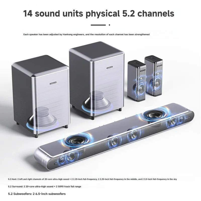 310W Real 5.2 Channel Home Theater System with Dual Wireless Subwoofers Dolby Audio Soundbar for TV 069DB-M