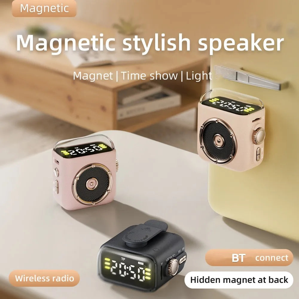 Gadgets 2025 New Arrival Back Clip Magnetic Stylish BT Speaker Multifunctional With Night Light Time Show Music Speaker for Gift