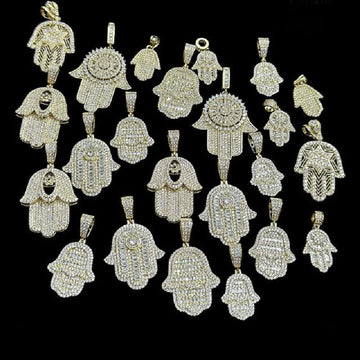 Hamsa Hand Pendant Collection Micro Pave 5a Cz Hip Hop Men Bling Lucky Turkish Jewelry Necklace
