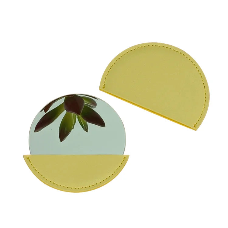 YY PU Leather Round Compact Mirror Compact Pocket Mirror Mirror with Leather Case