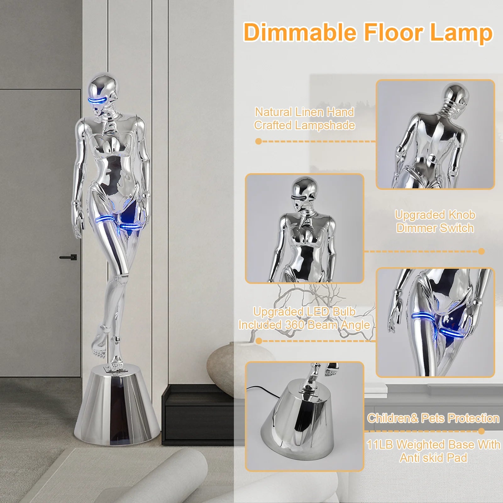 Modern Silver Resin Floor Lamp  for Living Room Hotel Lobby Villa-for Residential Commercial Spaces