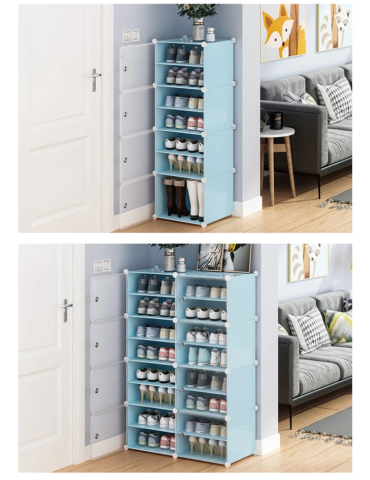 Plastic Metal Shoe Storage Cabinet Folding Portable Shoe Rack Door Living Room Furniture Cheap Simple Modern with Transparent