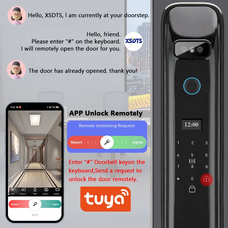 XSDTS DF03XF  Smart  Lock with 3D Face Recognition Tuya/Wishome WiFi Remote Control Secure Keyless Entry Digital Lock Supplier