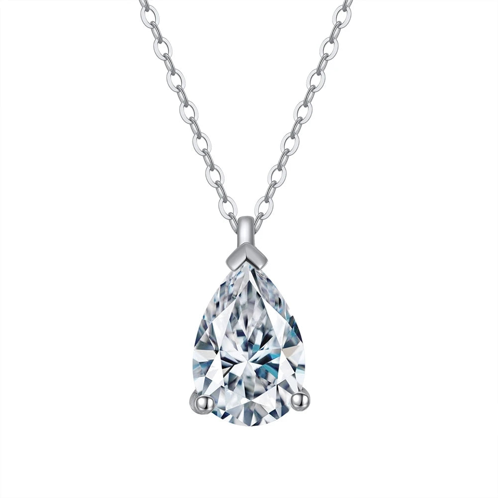 RINNTIN APN10 USA Local Stock Classic Design Pear Cut Cubic Zirconia Pendant Necklace 925 Silver Jewelry for Women Fine Jewelry
