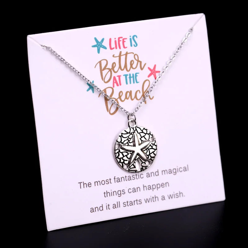 Summer Beach Ocean Jewelry Anchor Fish Shell Sand Dollar Shark Whale Starfish Seahorse Mermaid Wave Sea Turtle Collar Necklaces