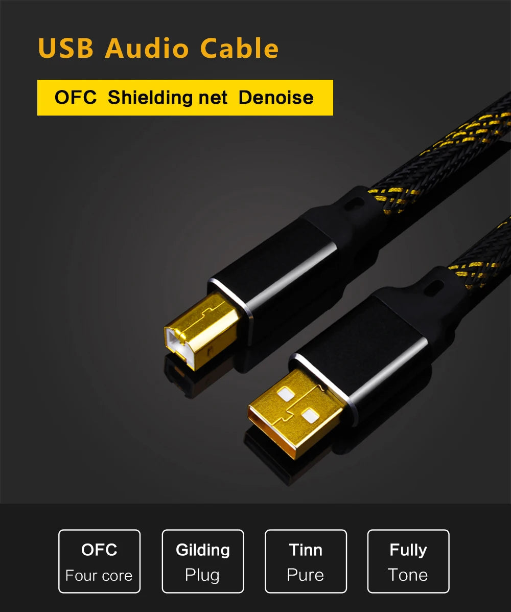 YYAUDIO Hifi USB Cable DAC A-B C-B C-C A-C Digital Audio High Quality OFC Silver Plating Type A to Type B Hifi Usb Typec Cable