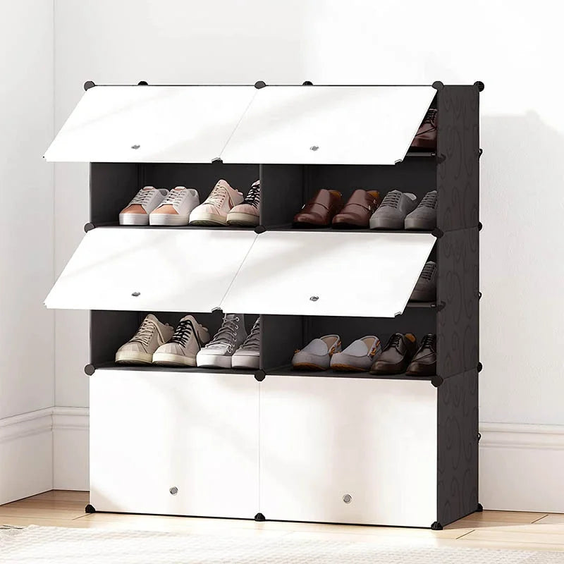 Modern Style 2 Columns and 7 Layers Portable Diy Plastic Shoe Storage Cabinet Double Layer Shoe Rack