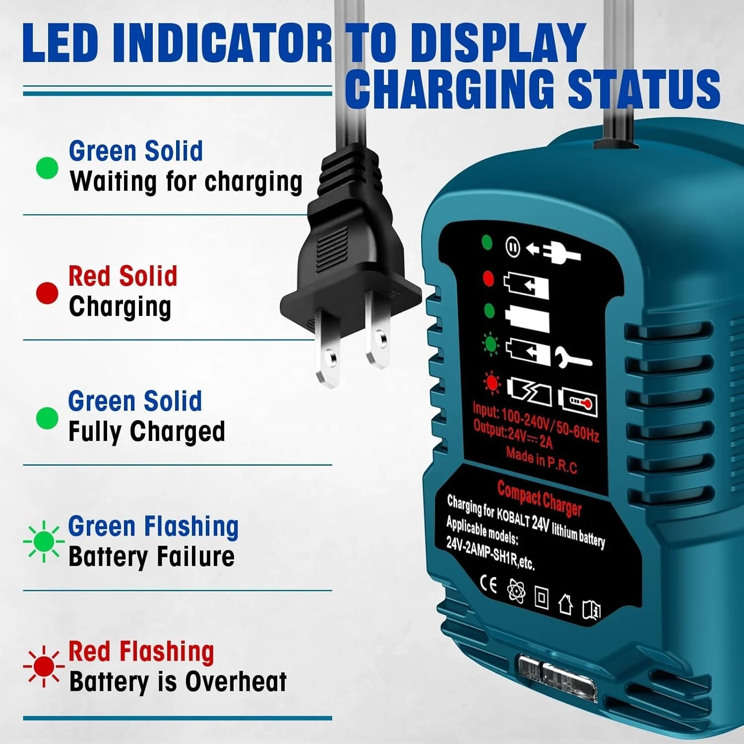Fast Mini Charger Replacement for Kobalt 24V Battery Charger Compatible with Kobalt KB624-03 KB424-03 Series Power Tools Battery