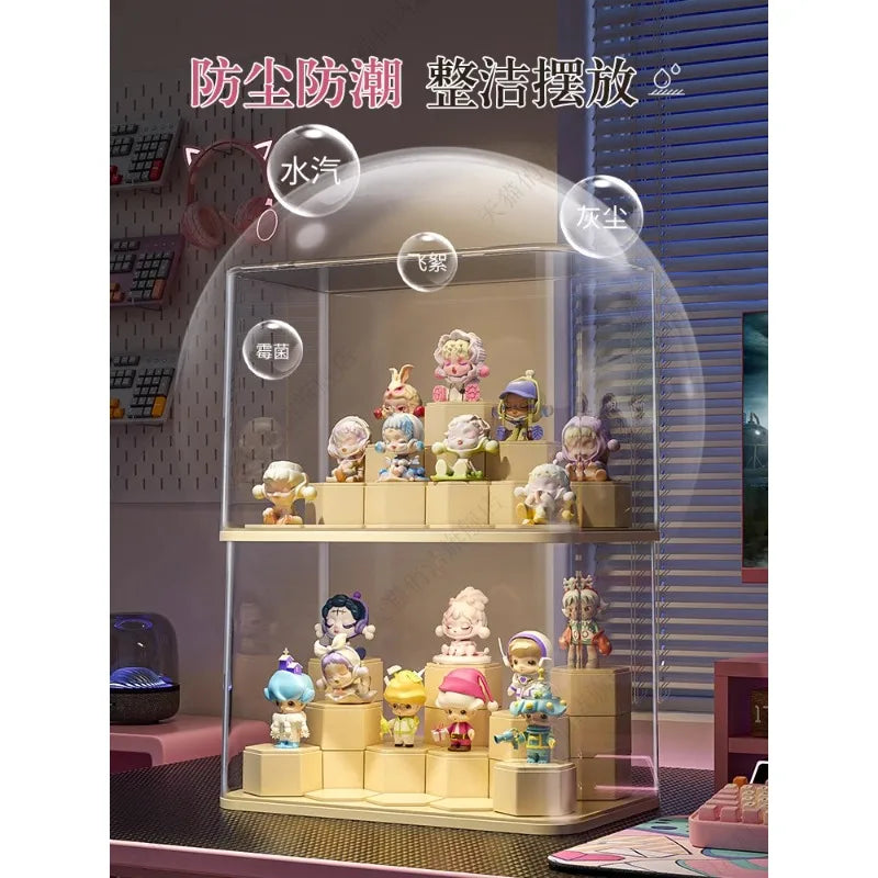 Modern Transparent Dustproof Acrylic Pop Mart Display Box Rectangle Blind Box Storage Stand PET Plastic Toy Building Tools
