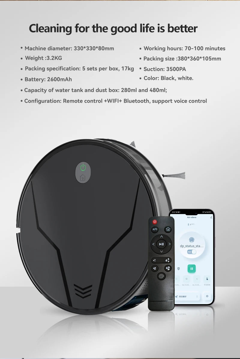 New Product  for Home & Office Floor Cleaning Dry and Wet 3500PA Strong Suction Pet Hair Tuya APP Robot Vacuum Cleaner