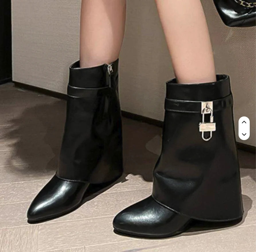 Short/Long Wedge Botas Femininas Salto Women Shark Boots with Lock