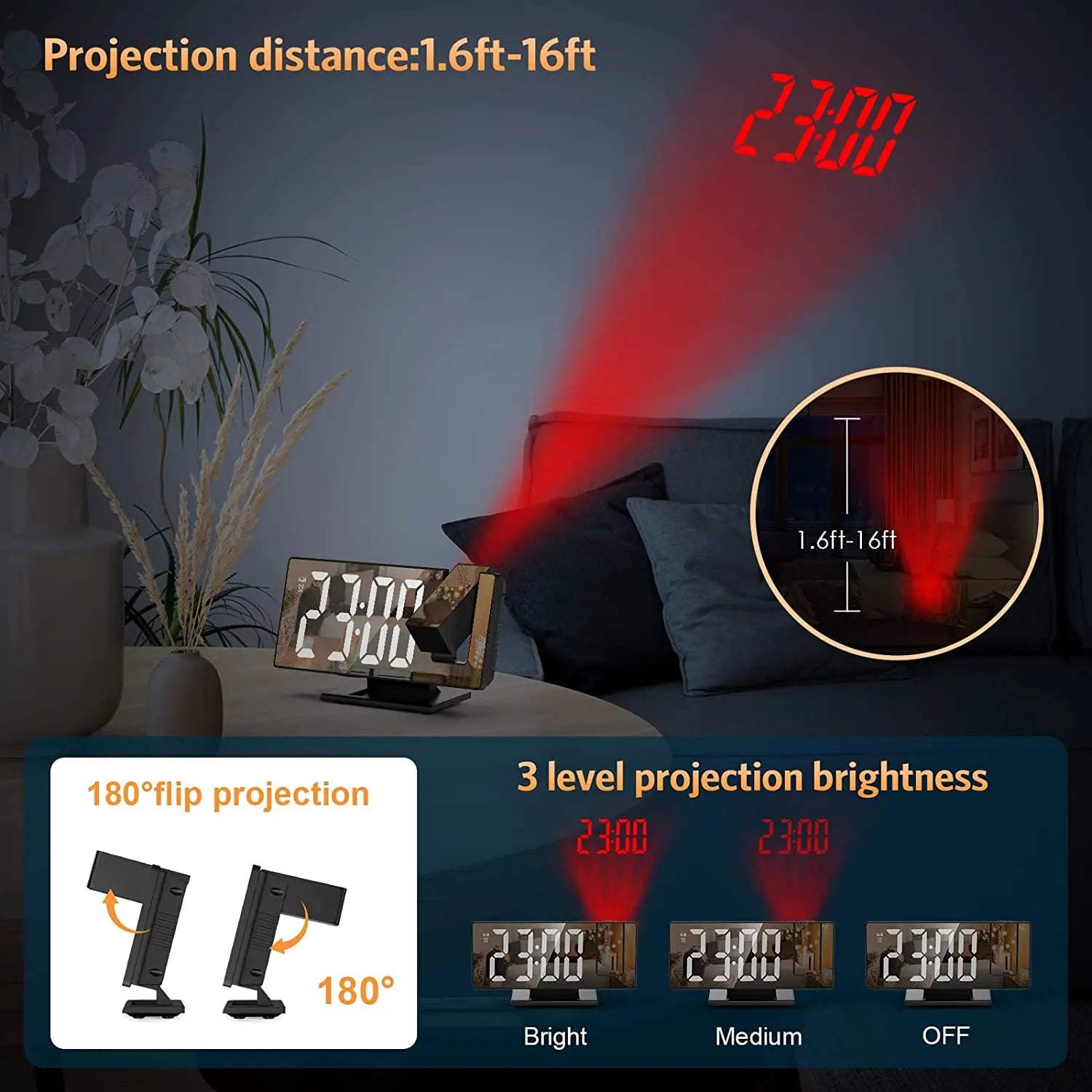 Desktop Electric Digital Projection Mini Light Alarm Table Mirror LED Clock With Time Projector