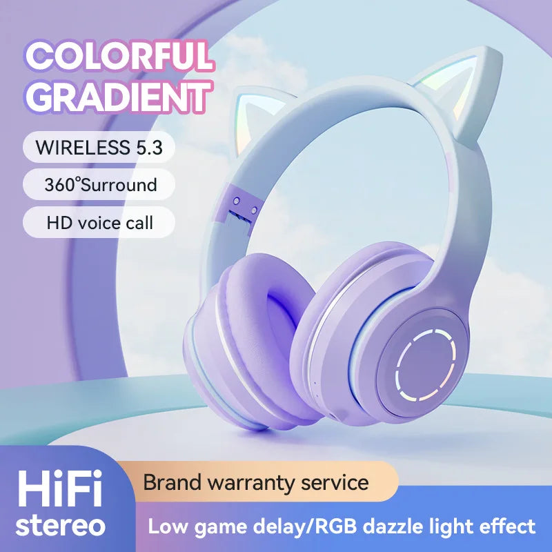 Cheap  BT 5.0 Audifonos Gamer Wireless Gaming Headsets Cat Ear Cute Headphones for Girls Auriculares Bluetooth Earphones