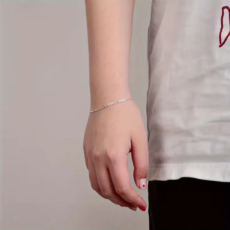 Lanshang 925 Sterling Silver Paperclip Link Chain Bracelet for Women Men Fine Jewelry Gifts US Local Stock