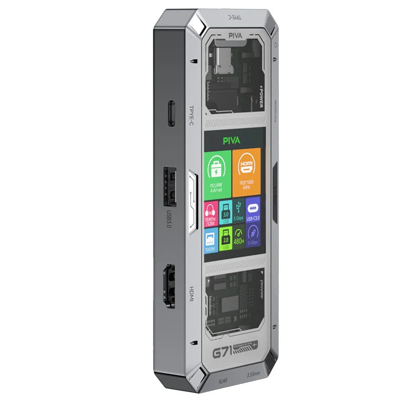 G71 7 in 1 Aluminum Alloy Office Docking Station Smart Screen Display for 2.0 Type-C to USB 3.0 HUB PD100W Adapter in Stock