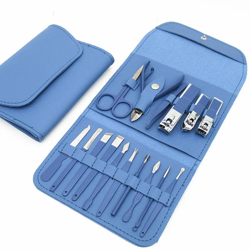 Professional Personal Care Manicure Pedicure Set 16 Pcs Stainless Steel Nail Clipper Care Tools Kit Nail Art Foot Care PU