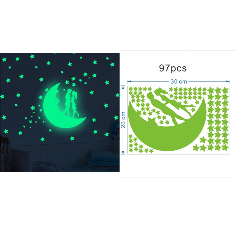 High Bright Glow in the Dark Luminous 30cm Large Round Moon DIY Living Room Self Adhesive Wall Decor Adhesive Decal Sticker