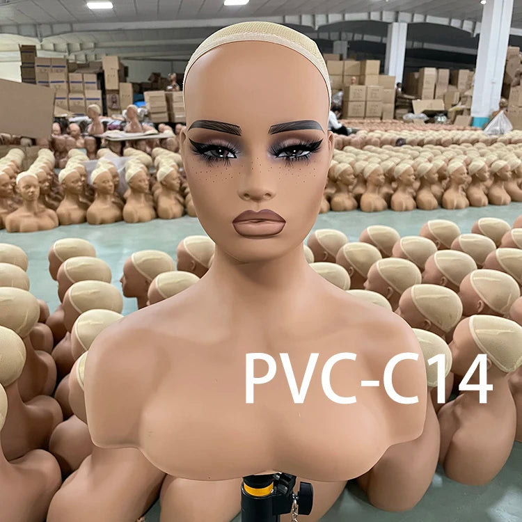 Mode Makeup Female Mannequin Head Display Black Tete De Stand with Realistic Shoulders Wig Displays