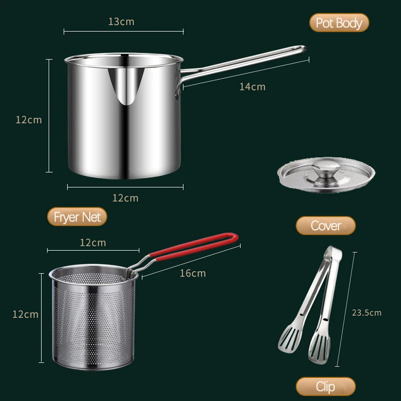 Stainless Steel Oil Fryer Frying Basket Household Tempura Mini Oil Pot Temperature Control Deep Pot Filter Kitchen Gadget