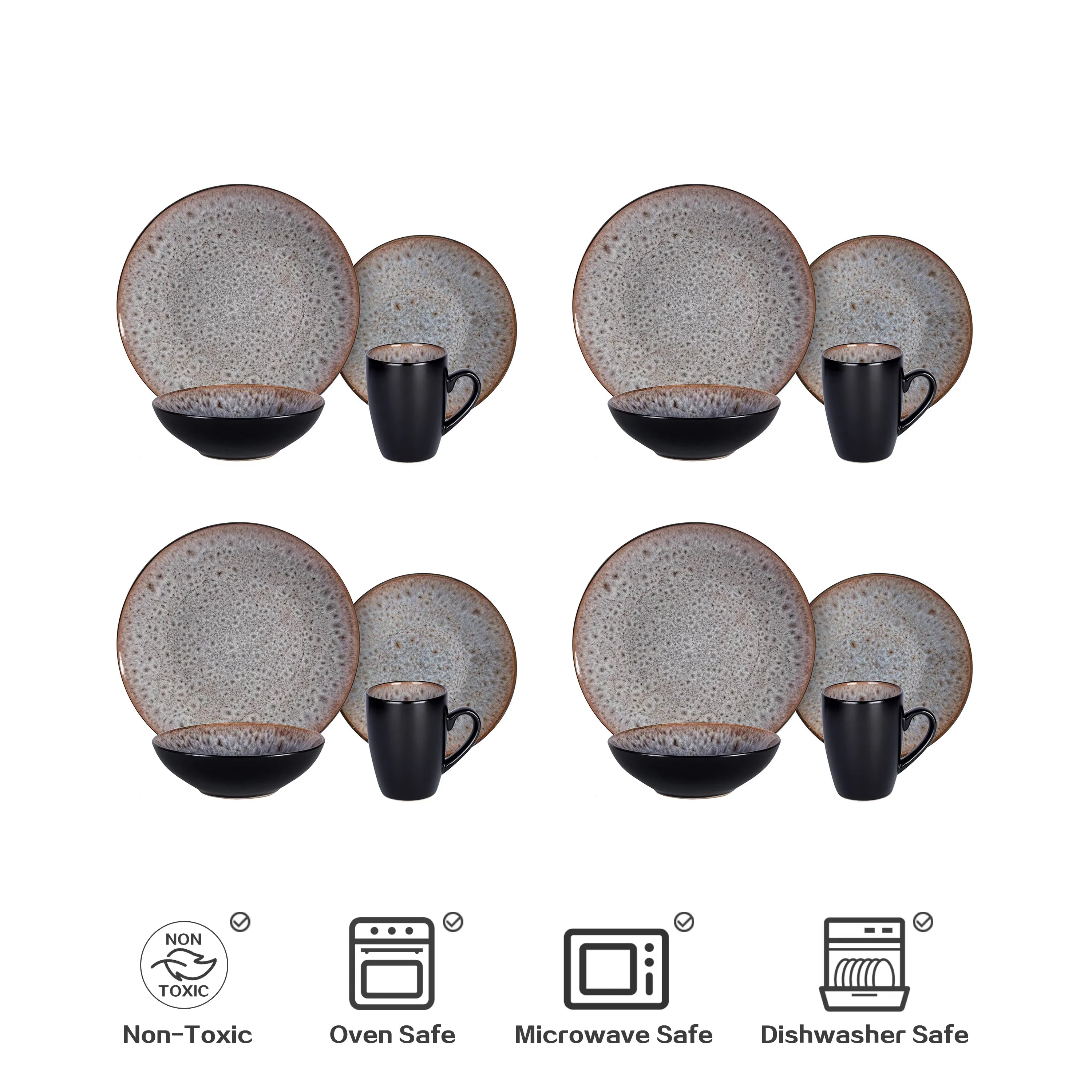 Semtember Promotion Round Kitchen Plates Set With Promotion Mug Unique Reactive Glaze Microwave Safe Dinnerware Sets for Home