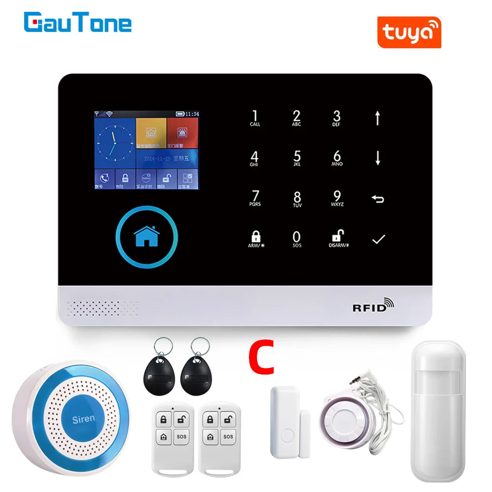 Smart Home WiFi GSM Alarm System for Home with Motion Sensor Wireless Siren Night Vision IP Camera Tuya Support Alexa
