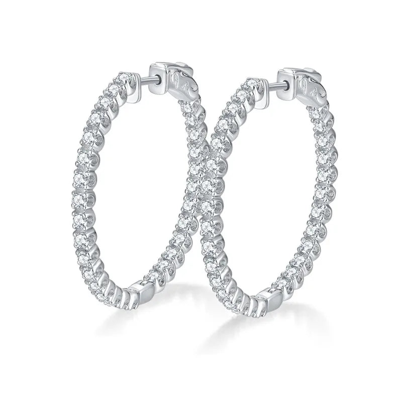 Silver 925 Original Total 3 Carat Brilliant Cut Diamond Test Past D Color Moissanite Hoop Drop Earrings for Party Fine Jewelry