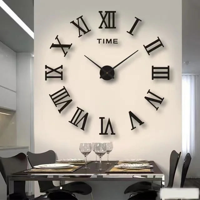 Home Decorative Large Mute Frameless 3d Diy Sticker Roman Numeral Wall Clock for Living Room