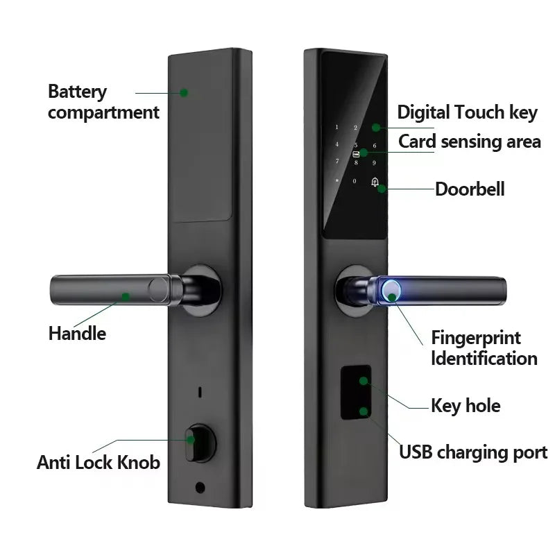 SAIJIA Smart Home Smart Electric Rim Lock With Tuya App Control Wifi Outdoor Gate Door Fingerprint Smart Lock