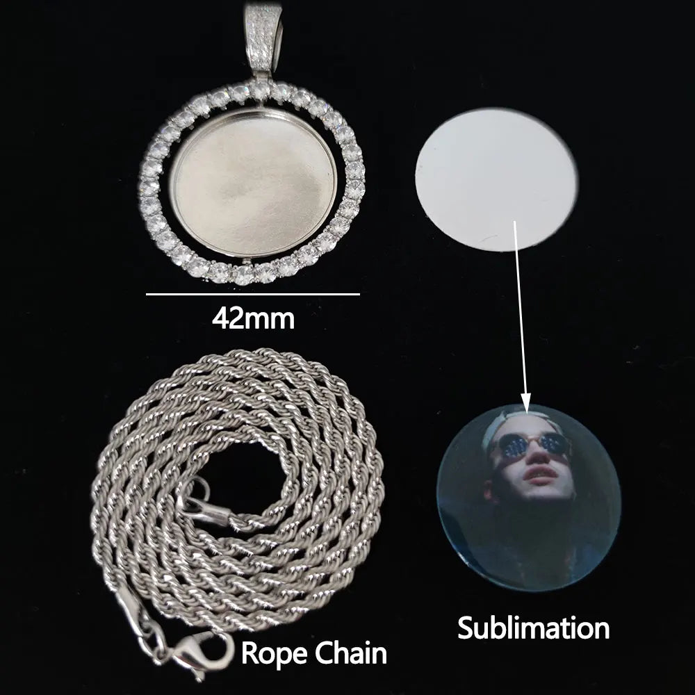 Hip Hop Custom Sublimation Necklace Blanks Bling Iced Out Custom Photo Pendant Diy Sublimation Pendant Necklace