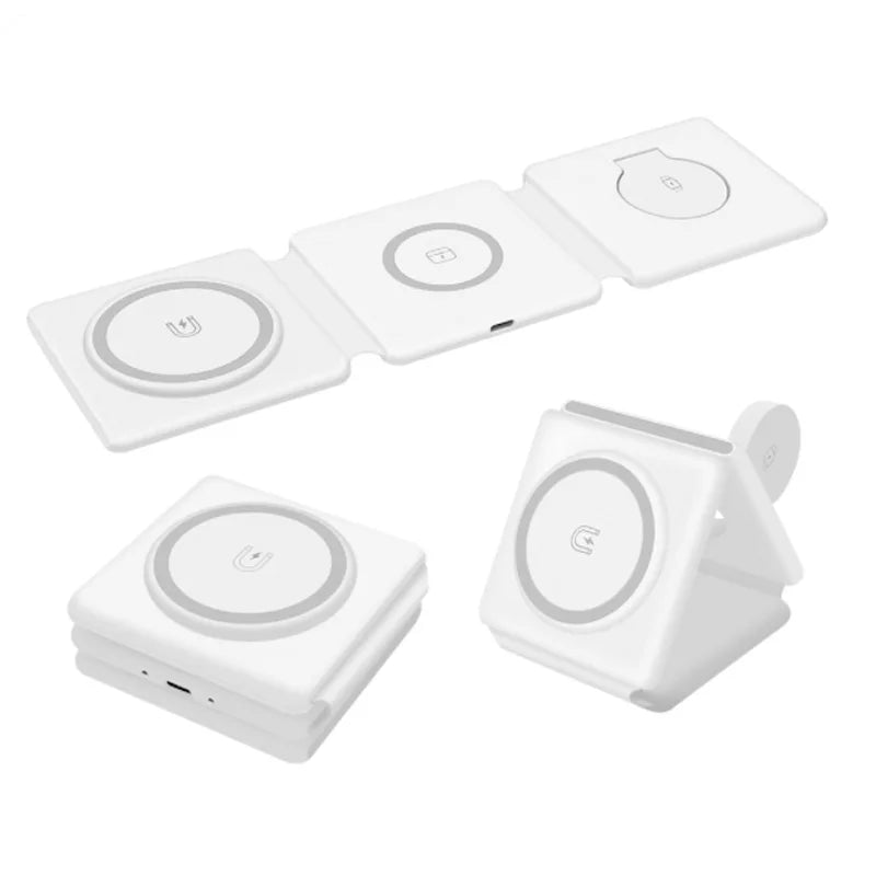 Hot Selling 3 in 1 Foldable Magnetic Wireless Charging Station for Mobile Phone Fast Charging Desktop Charger Stand