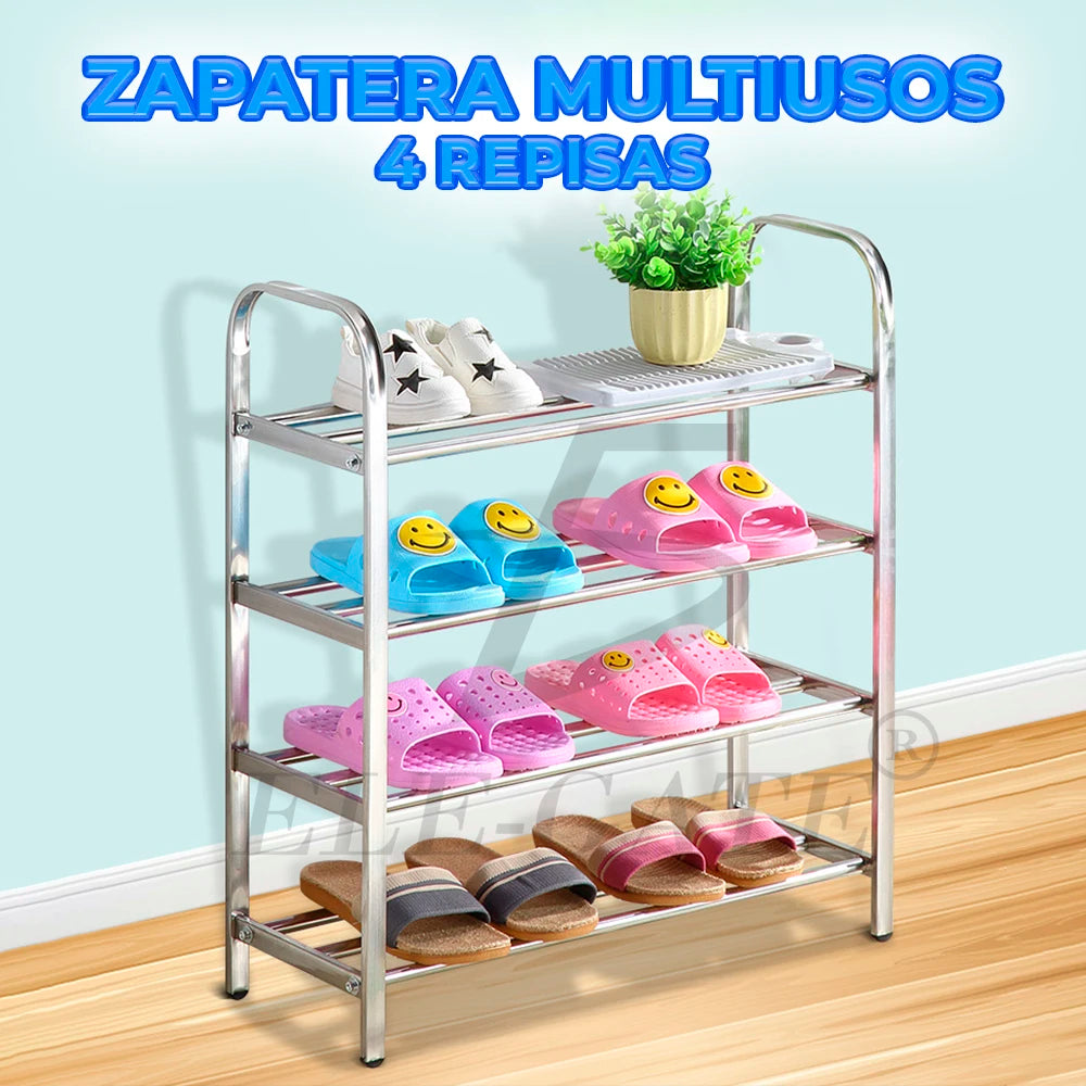 Elegate 4-Tier Stainless Steel Shoe Rack - Modern Minimalist Freestanding Storage Organizer for Living Room Home Furniture HOG.1
