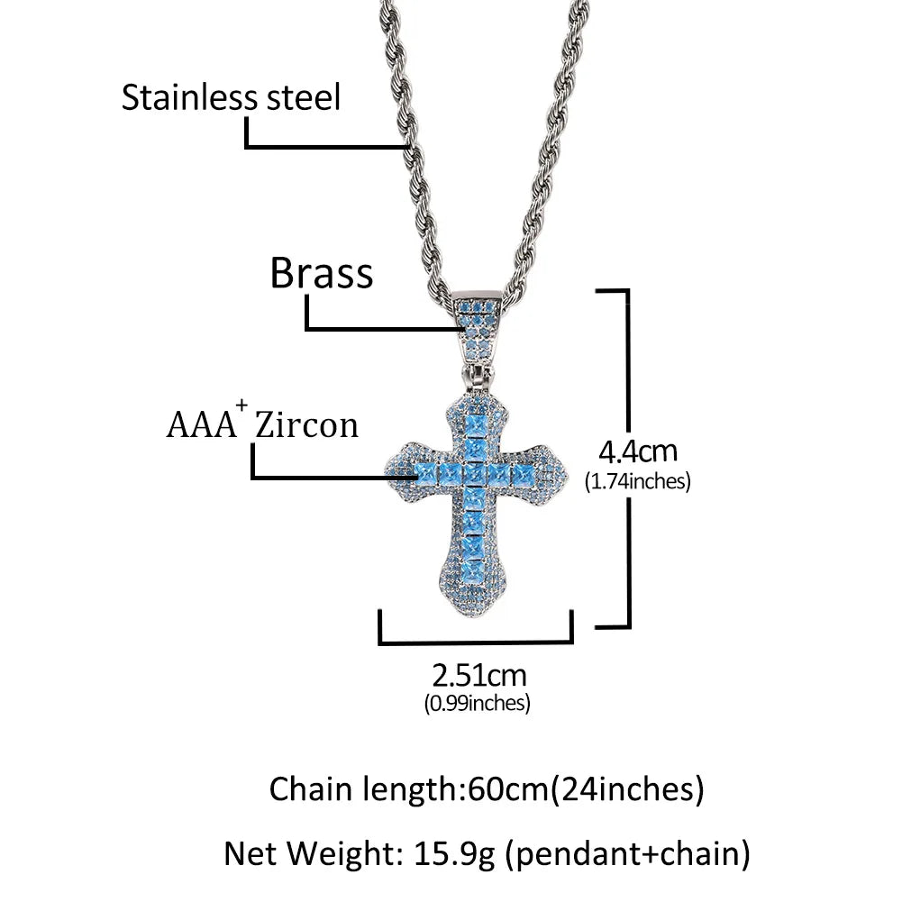 High Quality Hip-hop Cross Necklace for Men and Women Light Luxury Micro Paved Zircon Cross Pendant Necklace Wholesale