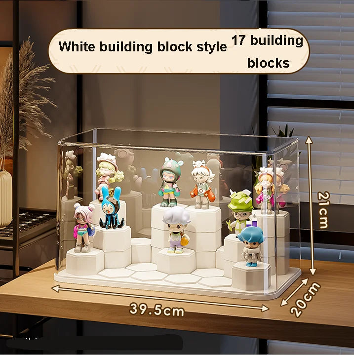 Modern Transparent Dustproof Acrylic Pop Mart Display Box Rectangle Blind Box Storage Stand PET Plastic Toy Building Tools
