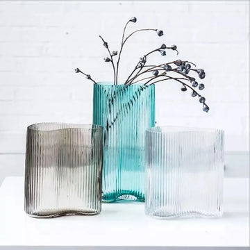 Wholesale Striped Design Modern Glass Vases Latest Modern Design Art Recycled Striped Glass Vase for Home Decoration Floor Vase